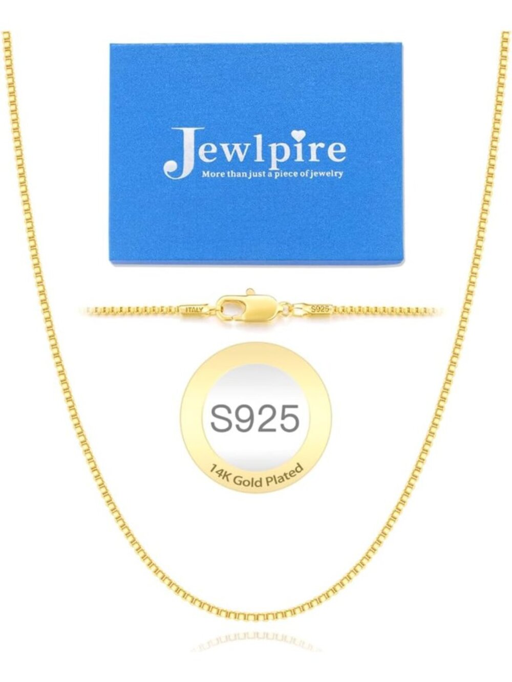 Elegant 925 Sterling Silver Box Chain Necklace for Women, 14K Gold Plated, 14-26